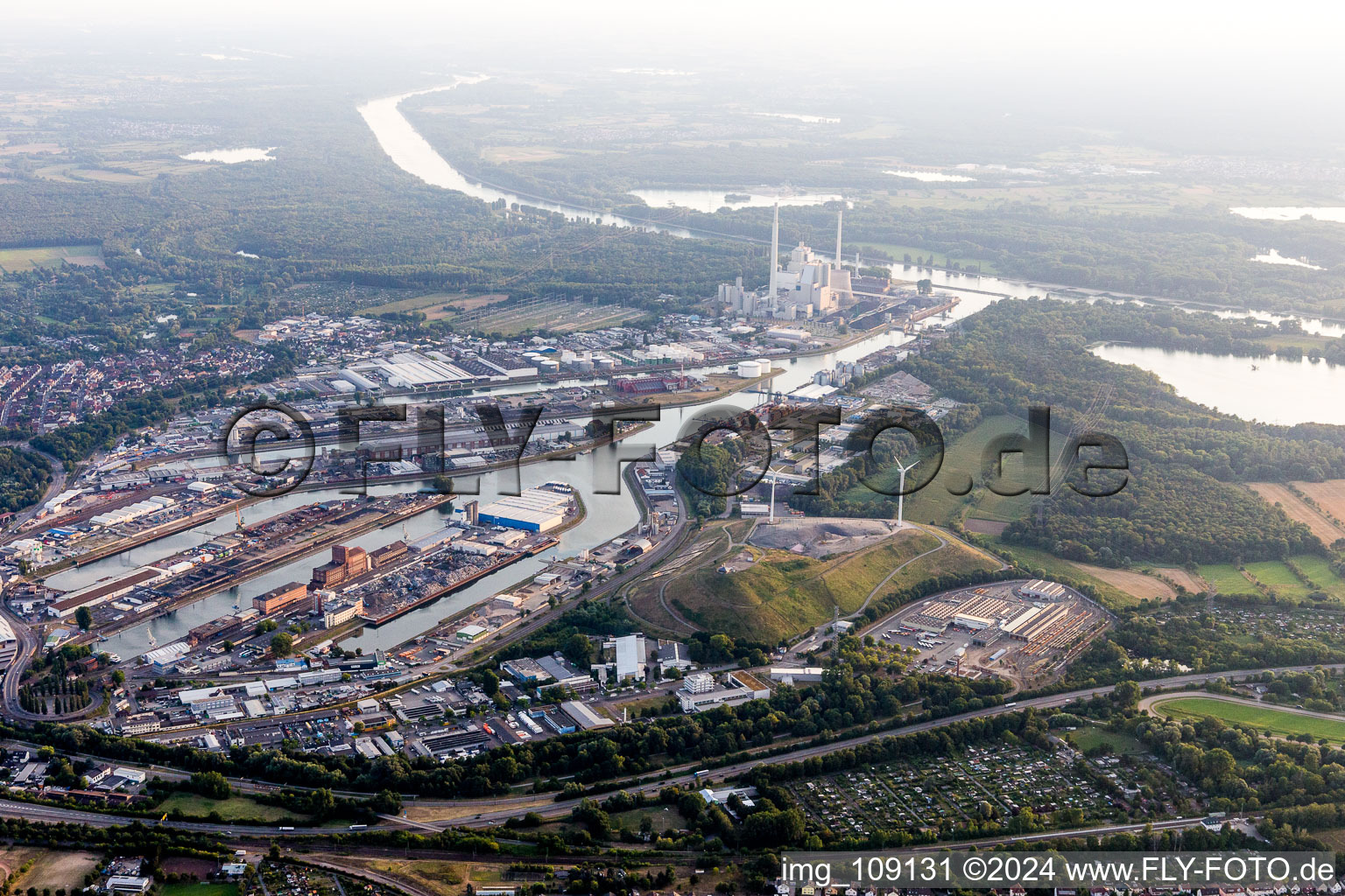 Oblique view of District Rheinhafen in Karlsruhe in the state Baden-Wuerttemberg, Germany