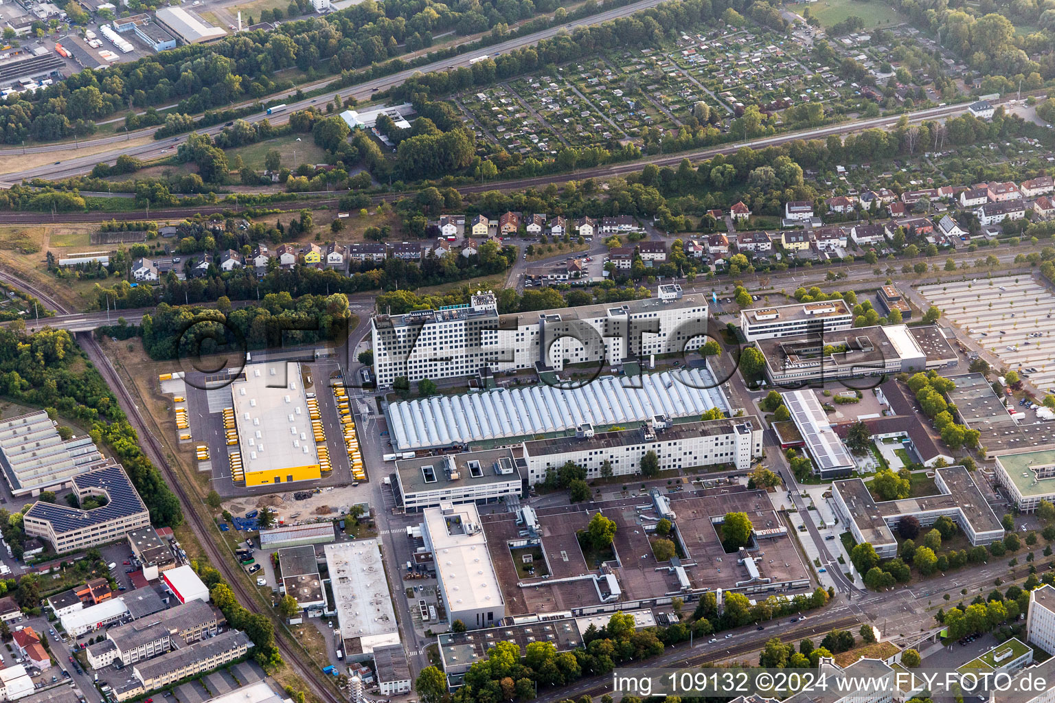 Building and production halls on the premises Siemens in the district Knielingen in Karlsruhe in the state Baden-Wurttemberg, Germany