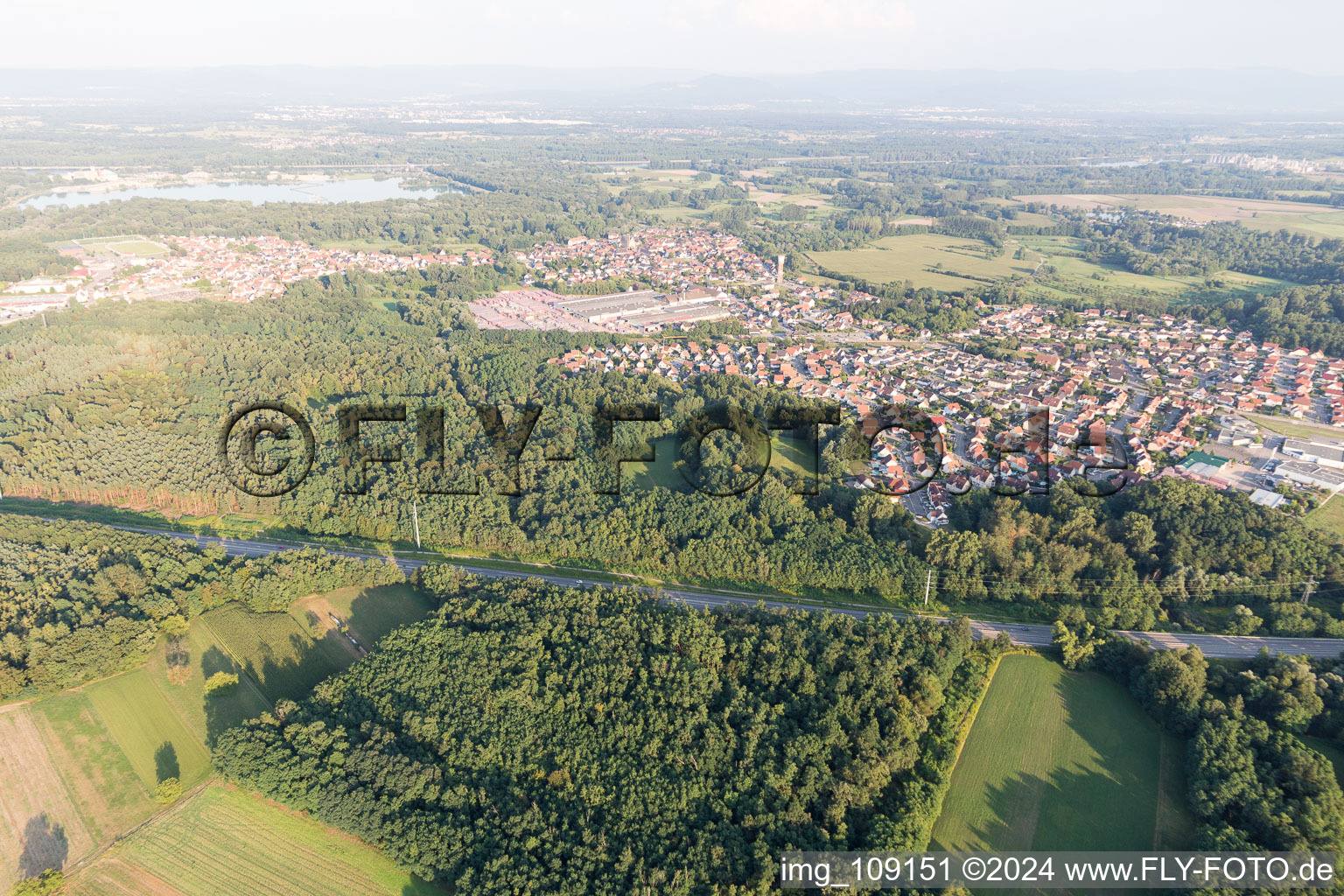 Seltz in the state Bas-Rhin, France seen from a drone