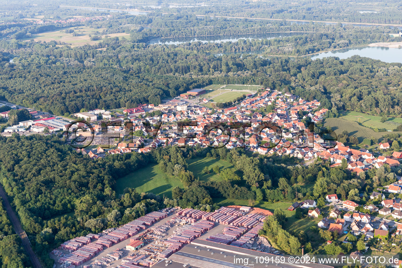 Seltz in the state Bas-Rhin, France from above