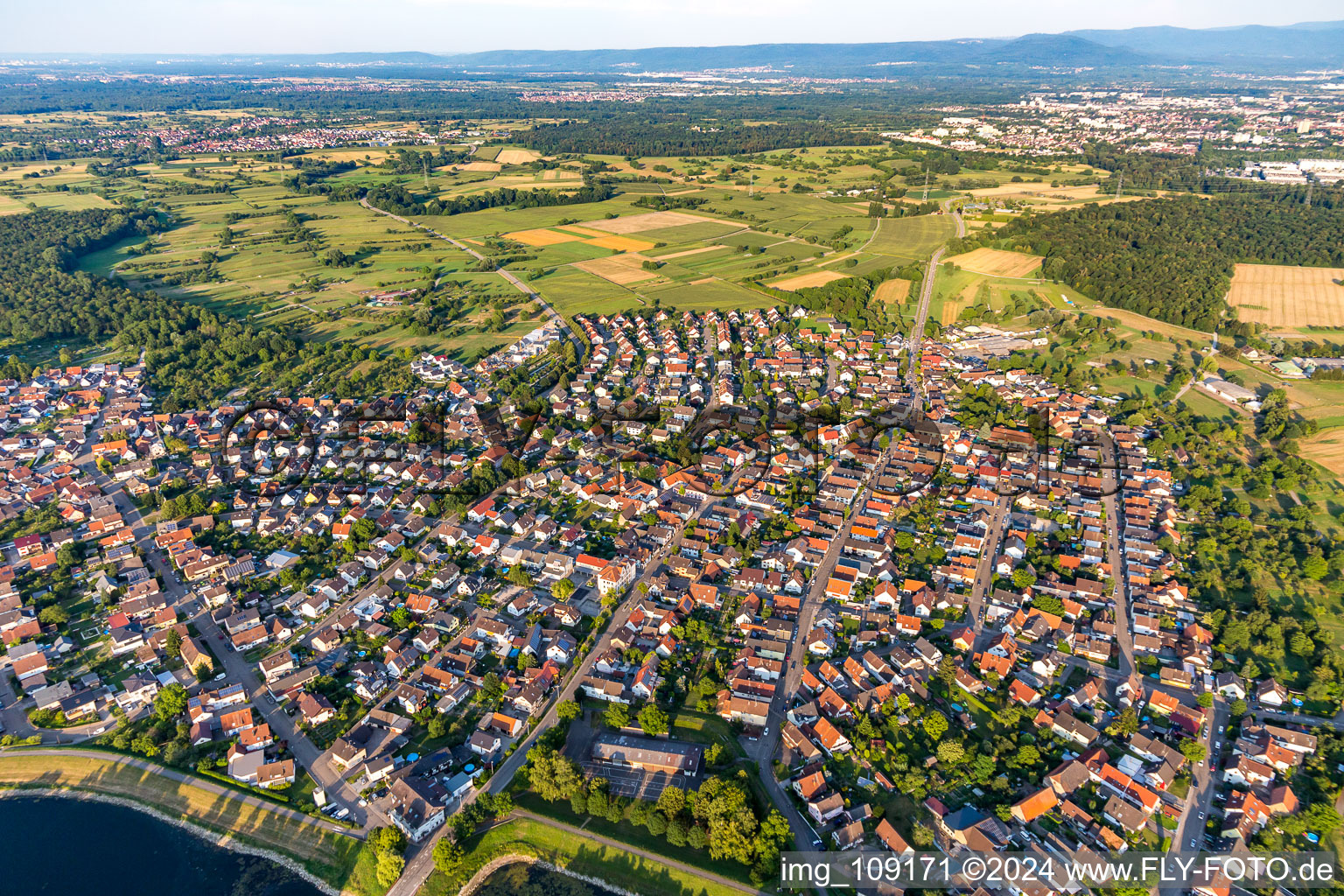 Aerial view of District Plittersdorf in Rastatt in the state Baden-Wuerttemberg, Germany