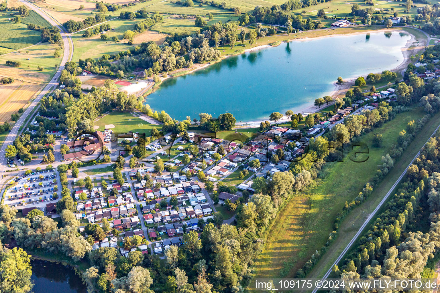 Aerial view of Leisure paradise in the district Plittersdorf in Rastatt in the state Baden-Wuerttemberg, Germany