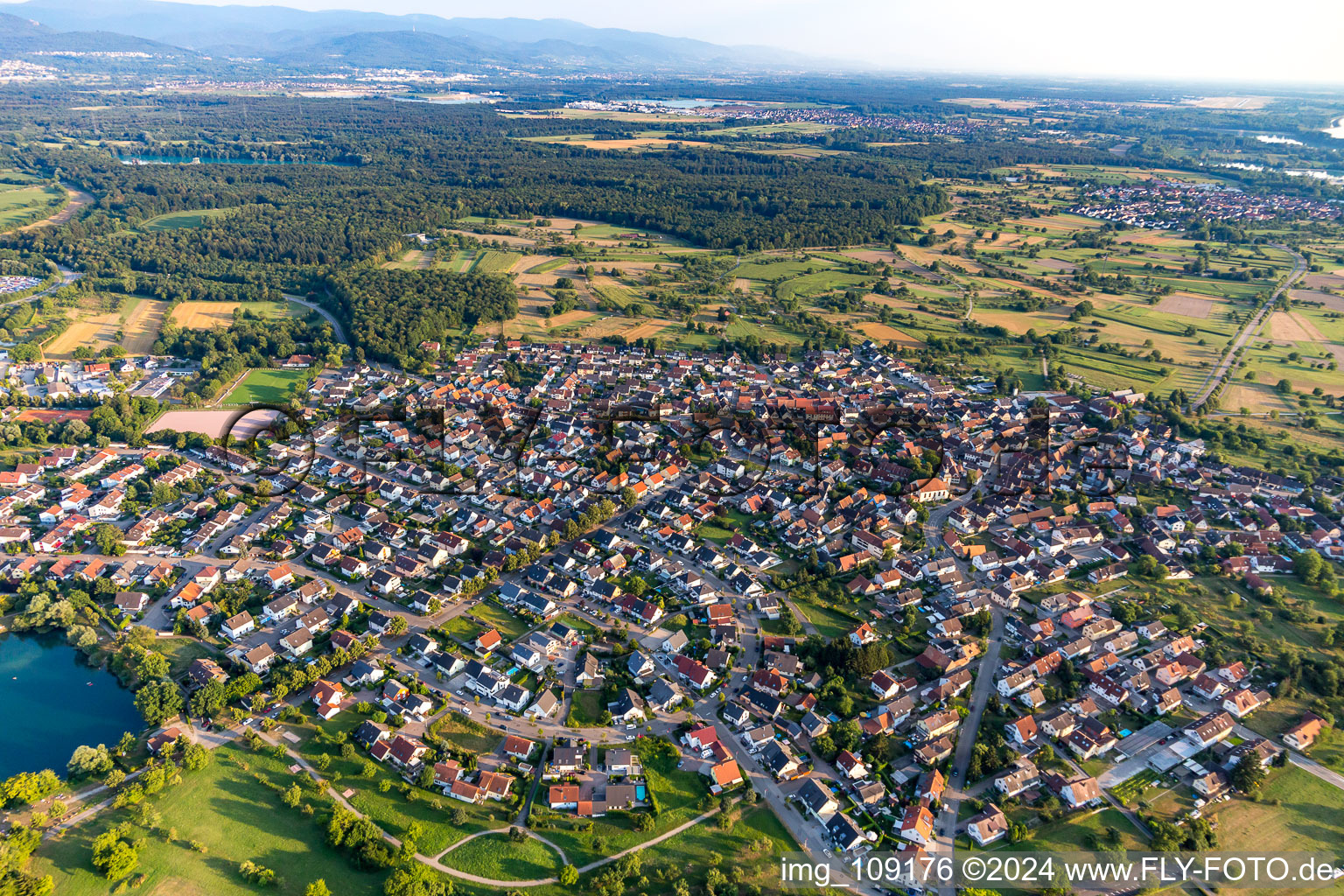 Aerial view of District Ottersdorf in Rastatt in the state Baden-Wuerttemberg, Germany