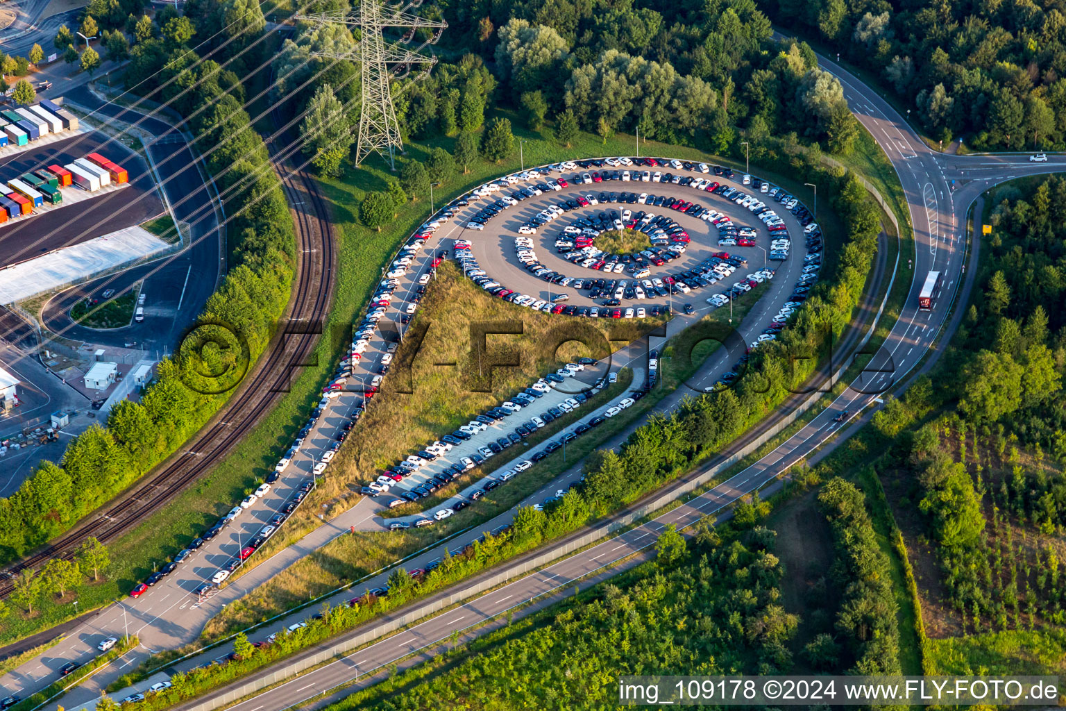 Round parking lot on the factory premises of the Mercedes-Benz Rastatt plant in Rastatt in the state of Baden-Wurttemberg, Germany