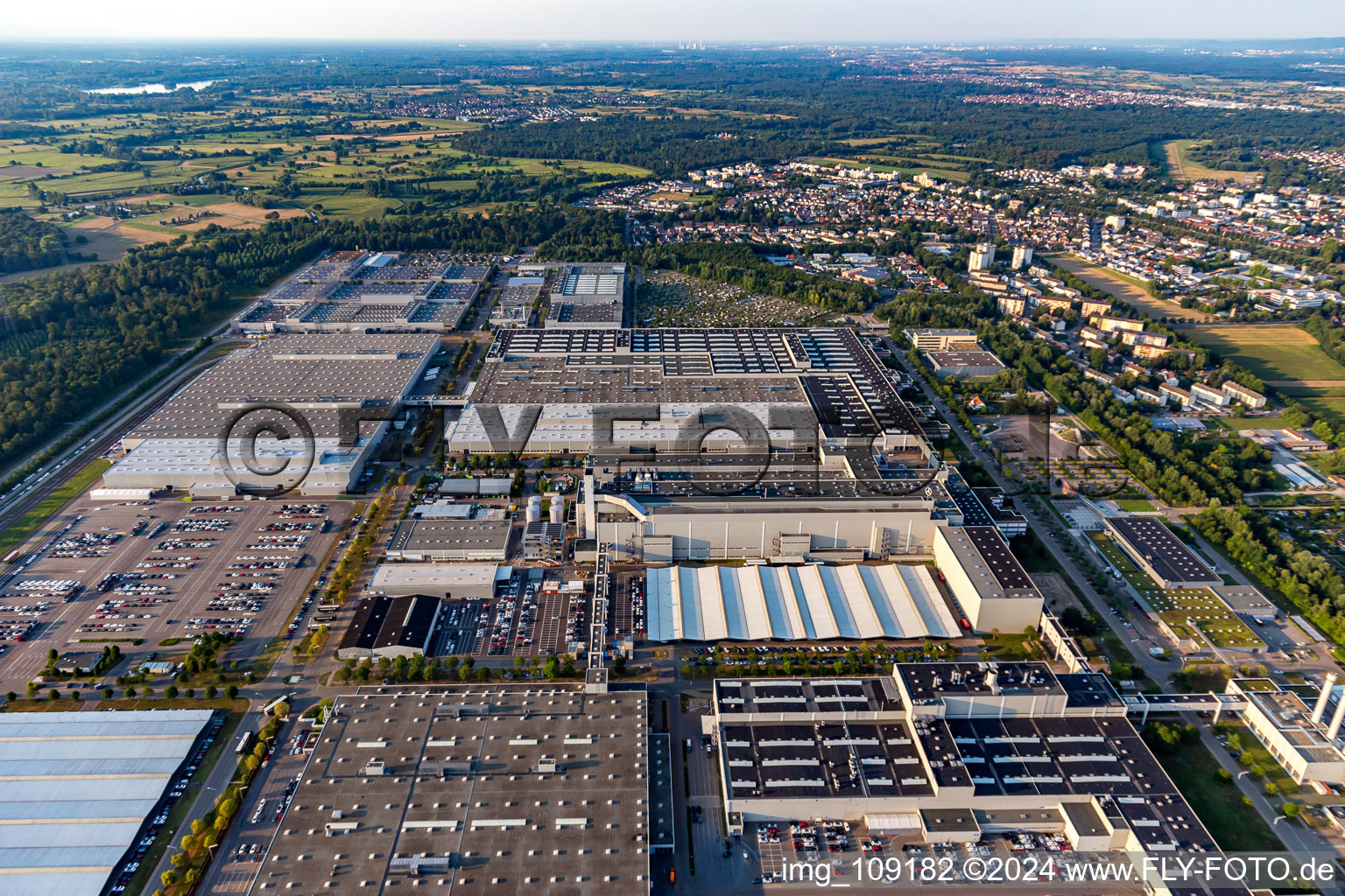 Mercedes Benz plant in Rastatt in the state Baden-Wuerttemberg, Germany from above