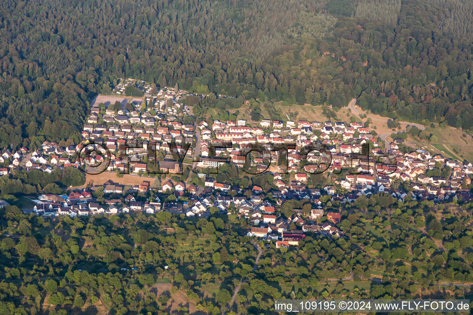 Aerial view of From the west in the district Waldprechtsweier in Malsch in the state Baden-Wuerttemberg, Germany