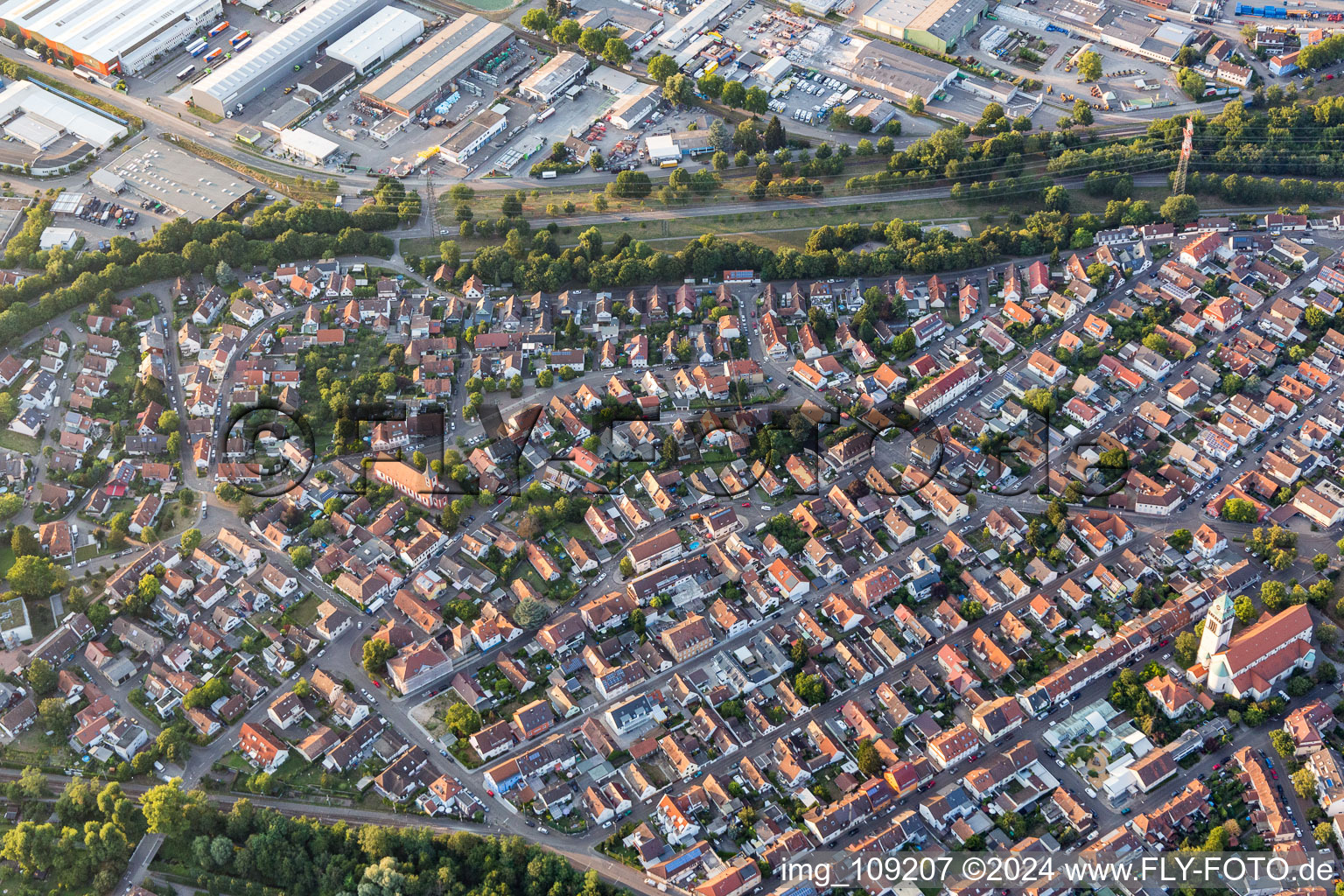 Town View of the streets and houses of the residential areas in Daxlanden in the state Baden-Wurttemberg, Germany