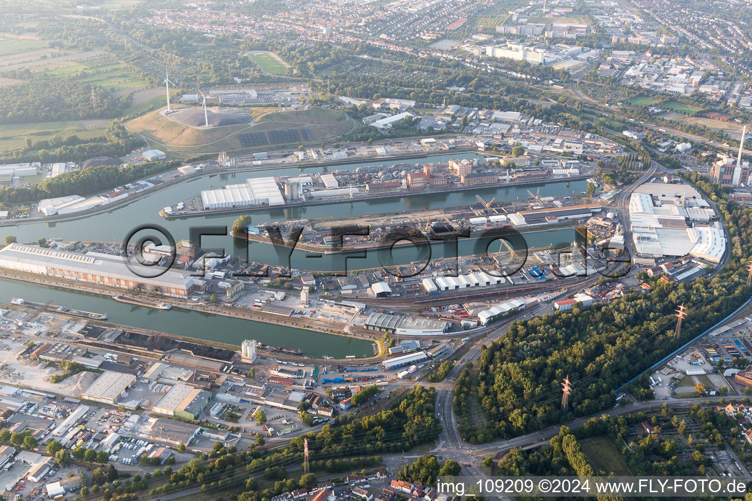 District Rheinhafen in Karlsruhe in the state Baden-Wuerttemberg, Germany from the drone perspective