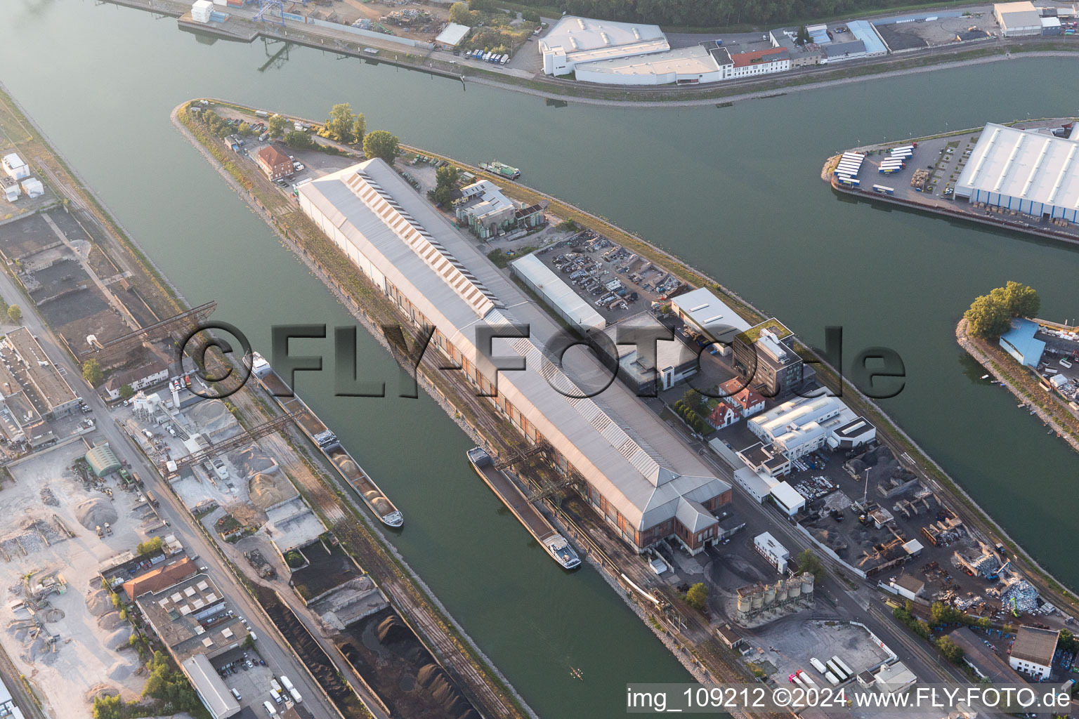 District Rheinhafen in Karlsruhe in the state Baden-Wuerttemberg, Germany seen from a drone