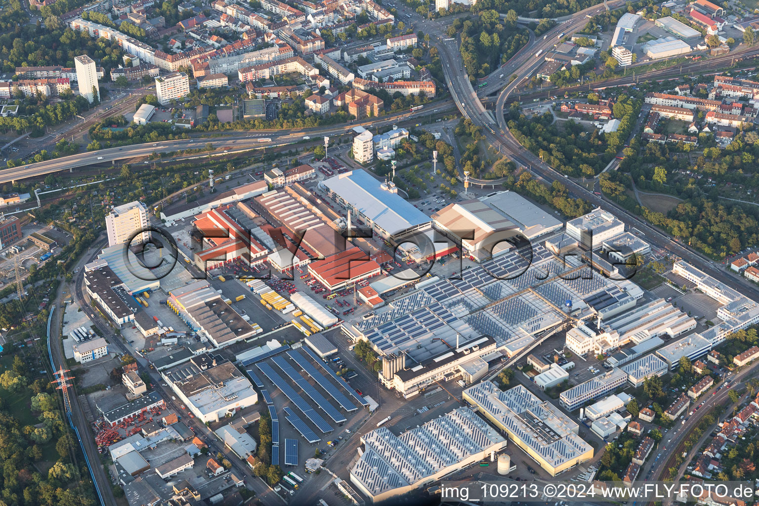 Building and production halls on the premises of Michelin Reifenwerke in Karlsruhe in the state Baden-Wurttemberg, Germany