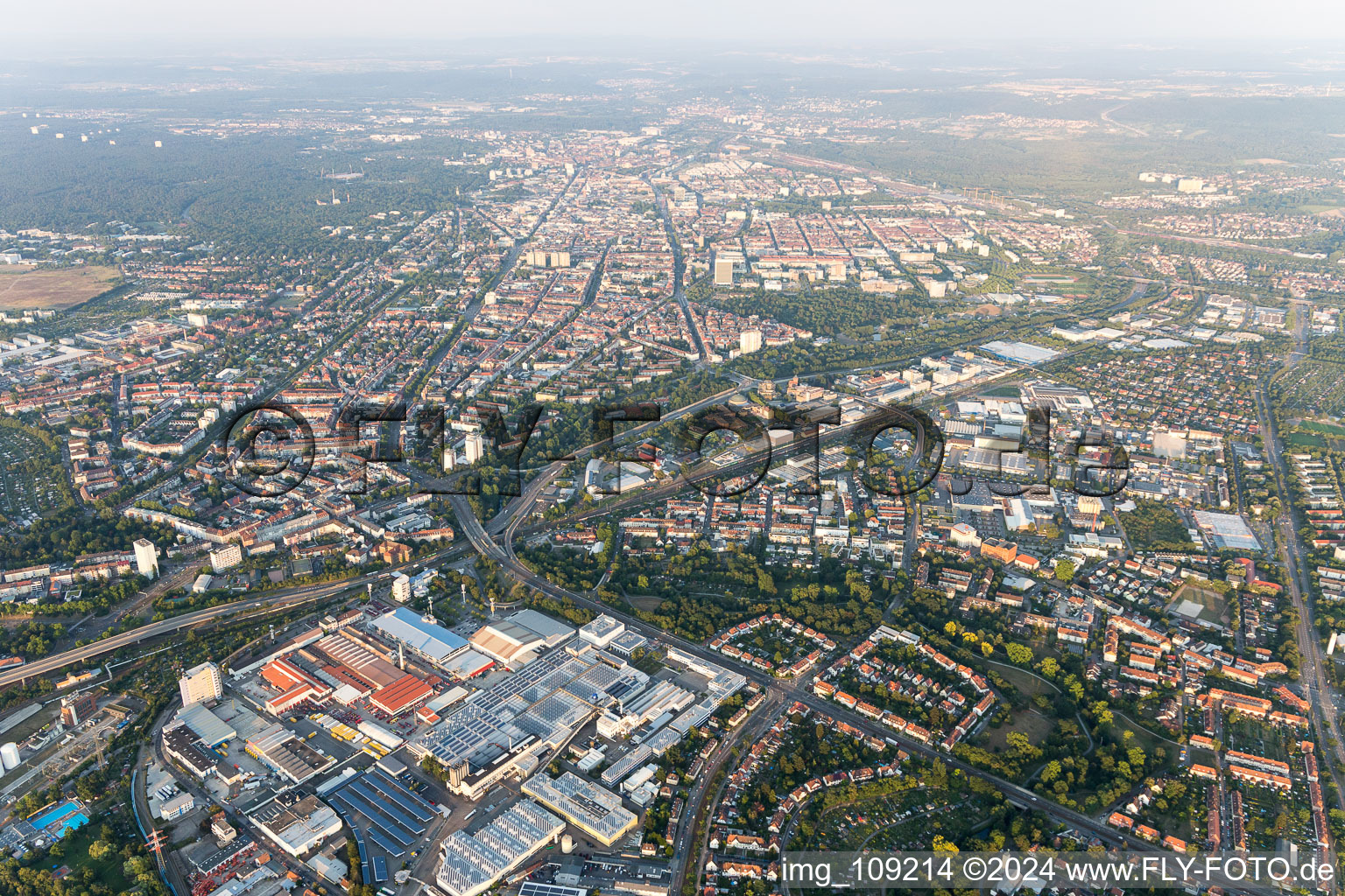 District Mühlburg in Karlsruhe in the state Baden-Wuerttemberg, Germany from above