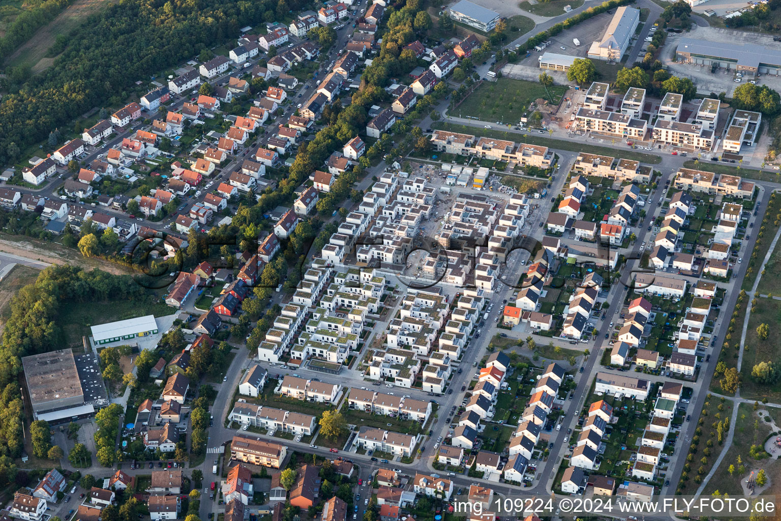 District Knielingen in Karlsruhe in the state Baden-Wuerttemberg, Germany from a drone