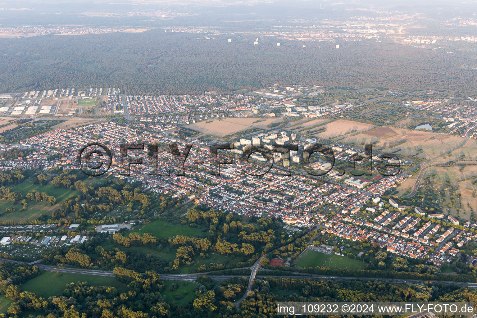 Drone recording of District Neureut in Karlsruhe in the state Baden-Wuerttemberg, Germany