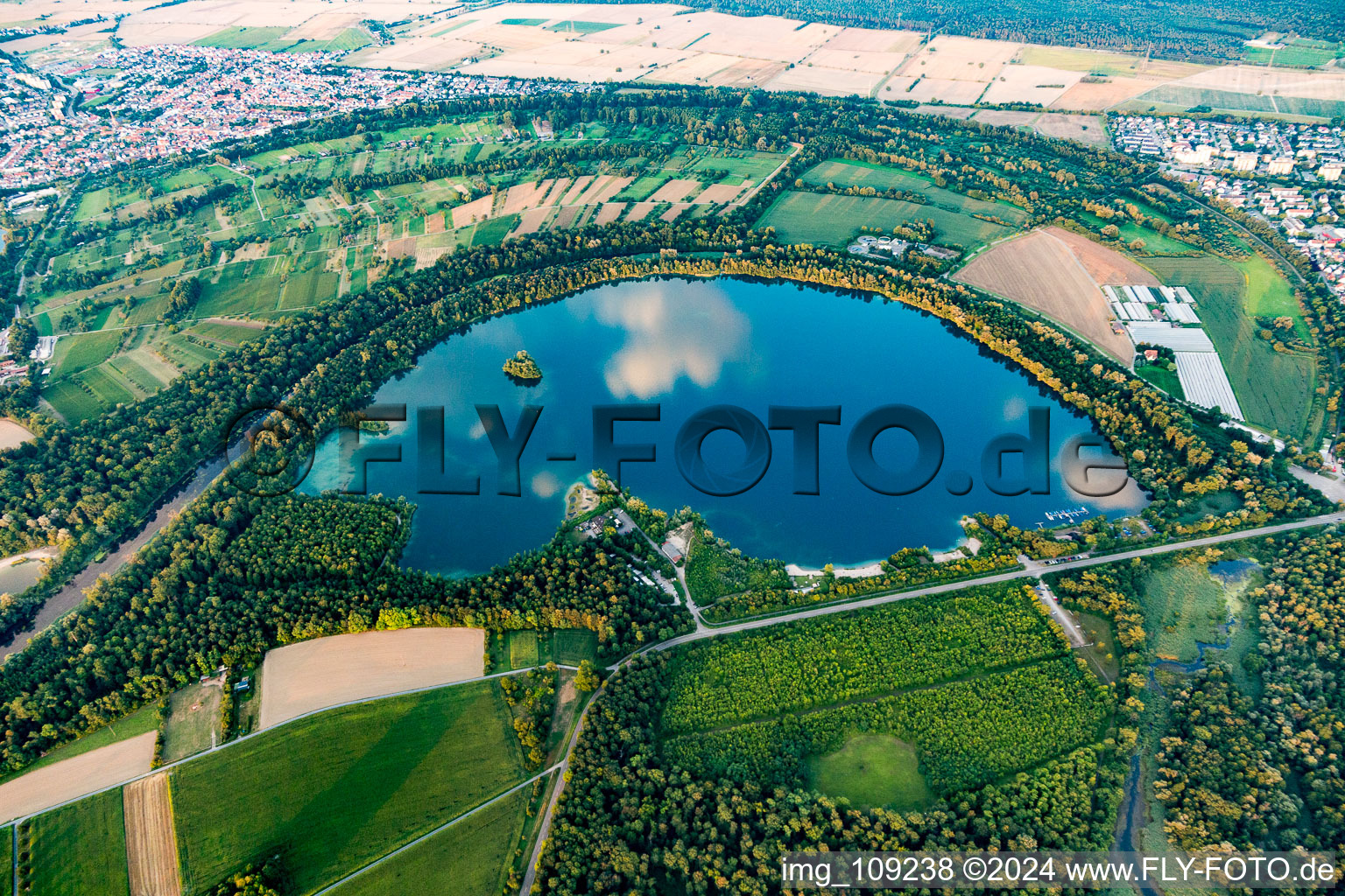 Aerial photograpy of Quarry ponds in the district Leopoldshafen in Eggenstein-Leopoldshafen in the state Baden-Wuerttemberg, Germany