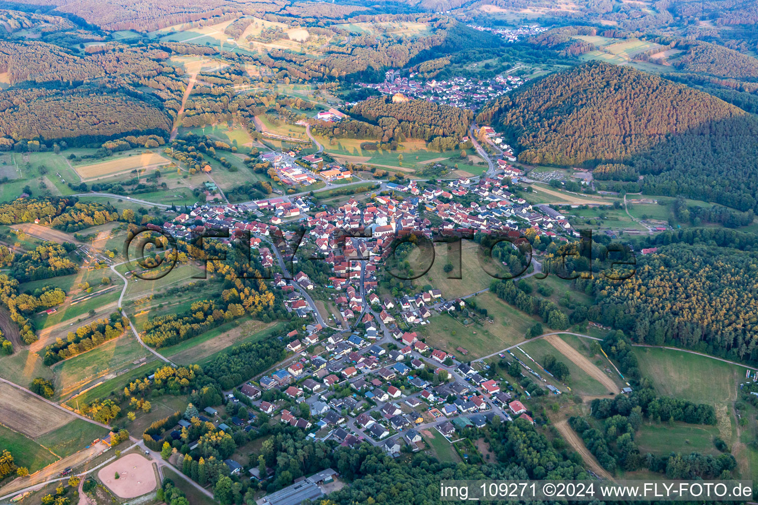 District Gossersweiler in Gossersweiler-Stein in the state Rhineland-Palatinate, Germany seen from above