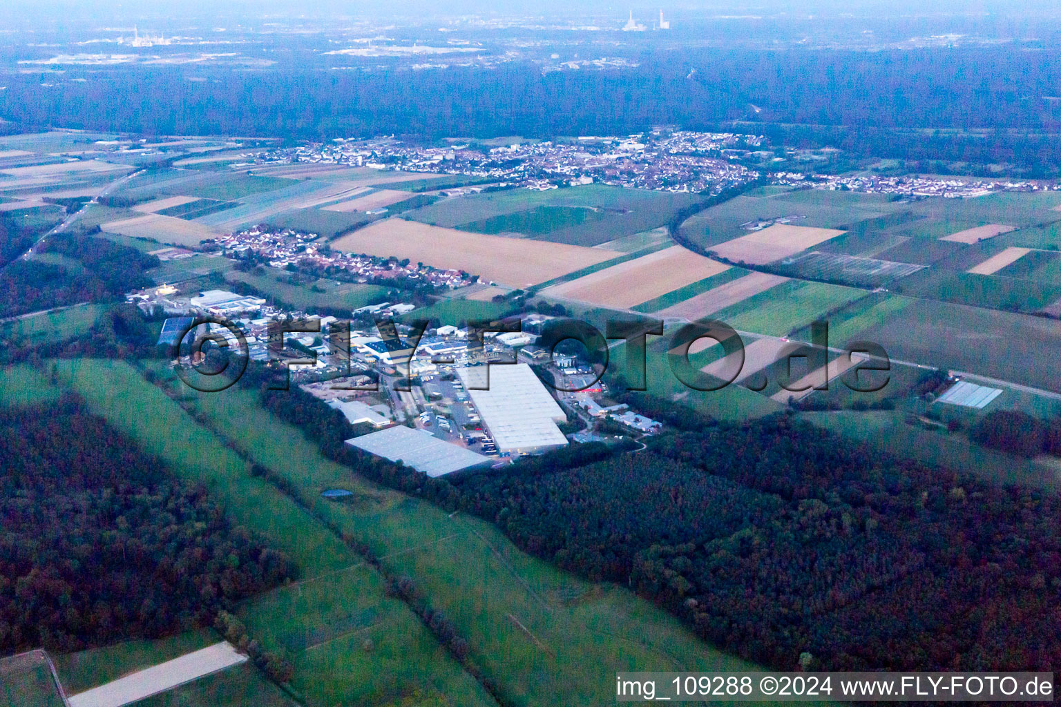 Horst Industrial Estate in the district Minderslachen in Kandel in the state Rhineland-Palatinate, Germany seen from a drone