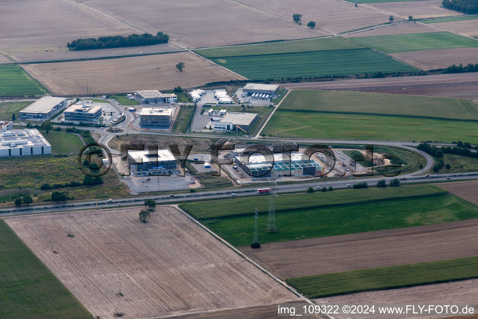 Industrial area N in Rülzheim in the state Rhineland-Palatinate, Germany from above