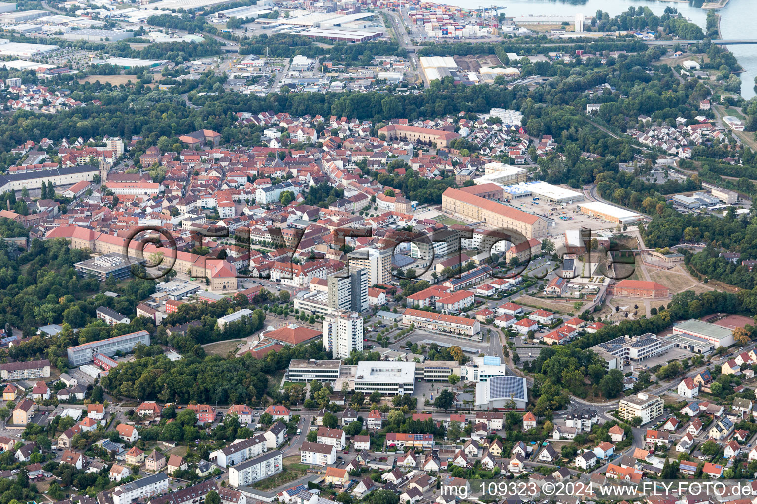 Germersheim in the state Rhineland-Palatinate, Germany seen from a drone