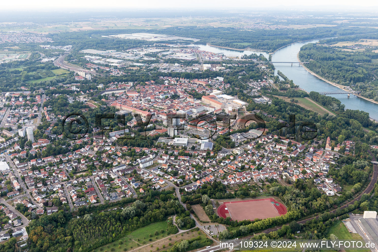 Aerial view of Germersheim in the state Rhineland-Palatinate, Germany