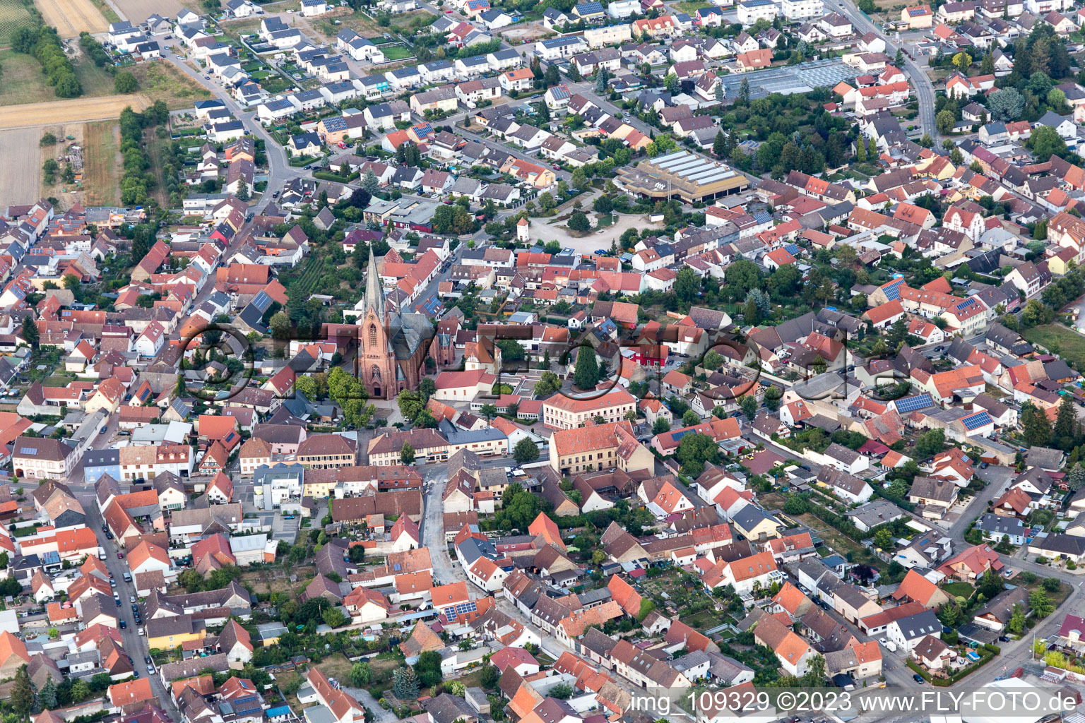 Drone recording of District Rheinsheim in Philippsburg in the state Baden-Wuerttemberg, Germany