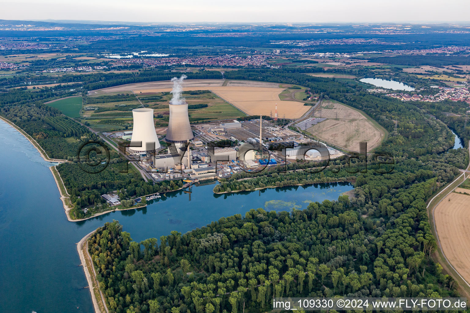 Aerial photograpy of Nuclear power plant in Philippsburg in the state Baden-Wuerttemberg, Germany