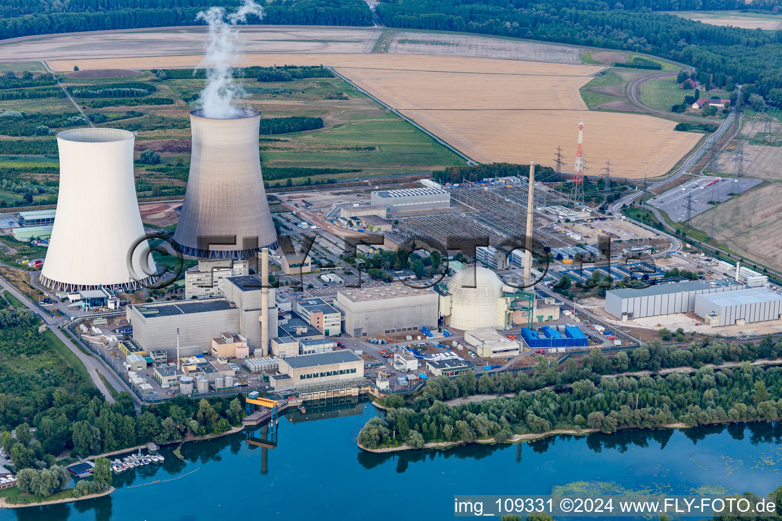 Oblique view of Nuclear power plant in Philippsburg in the state Baden-Wuerttemberg, Germany