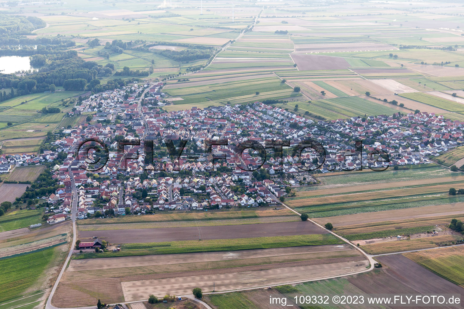 District Mechtersheim in Römerberg in the state Rhineland-Palatinate, Germany from the plane
