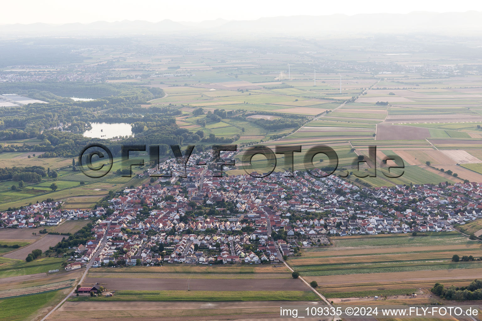 Bird's eye view of District Mechtersheim in Römerberg in the state Rhineland-Palatinate, Germany