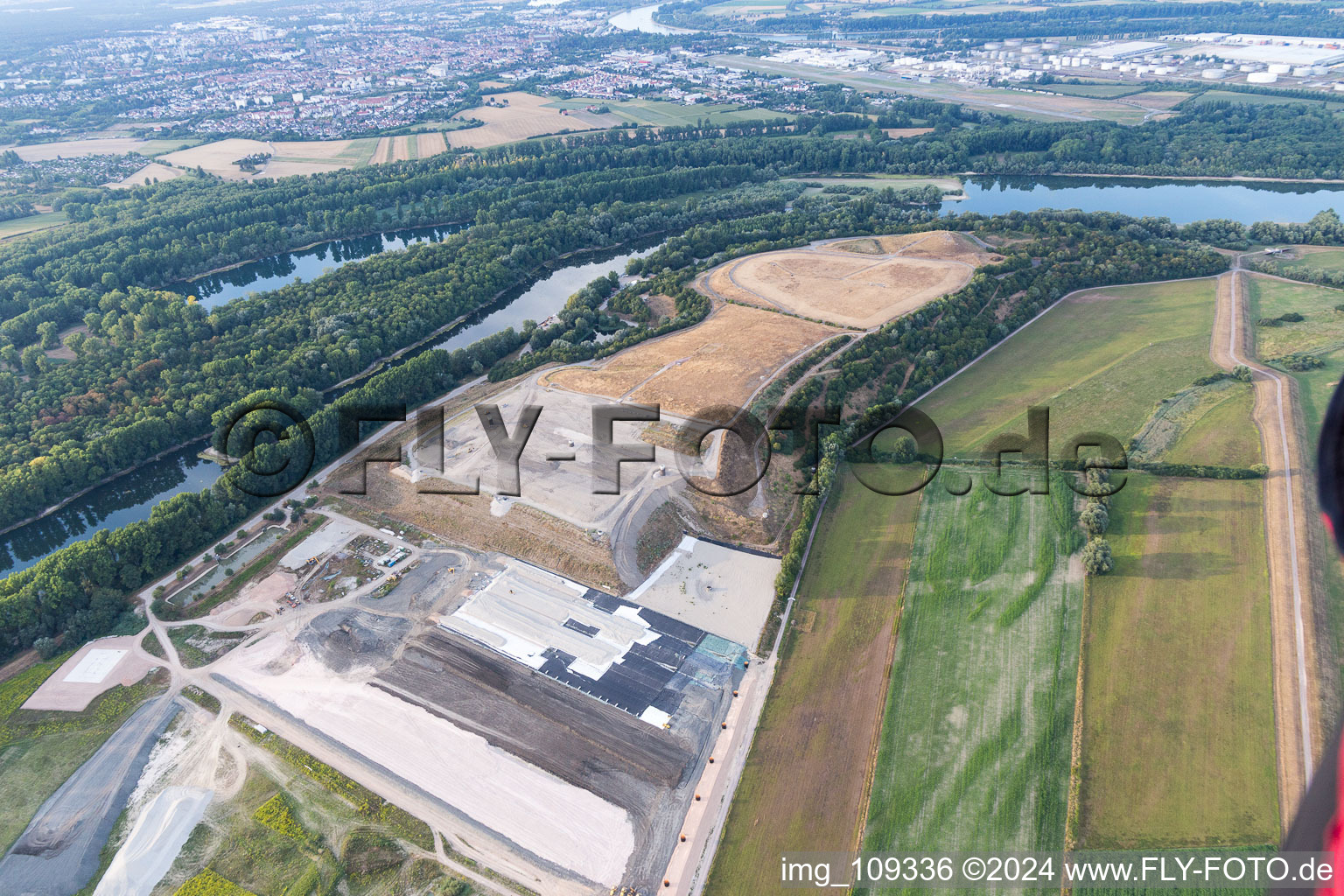 Aerial photograpy of Flotzgrün Island in Speyer in the state Rhineland-Palatinate, Germany