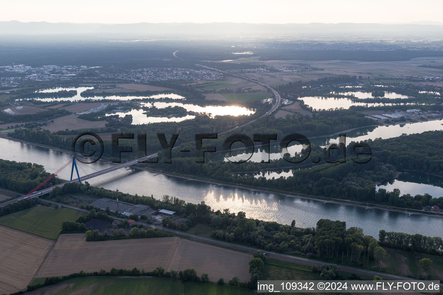 Aerial view of Speyer, motorway bridge in Insultheimerhof in the state Baden-Wuerttemberg, Germany