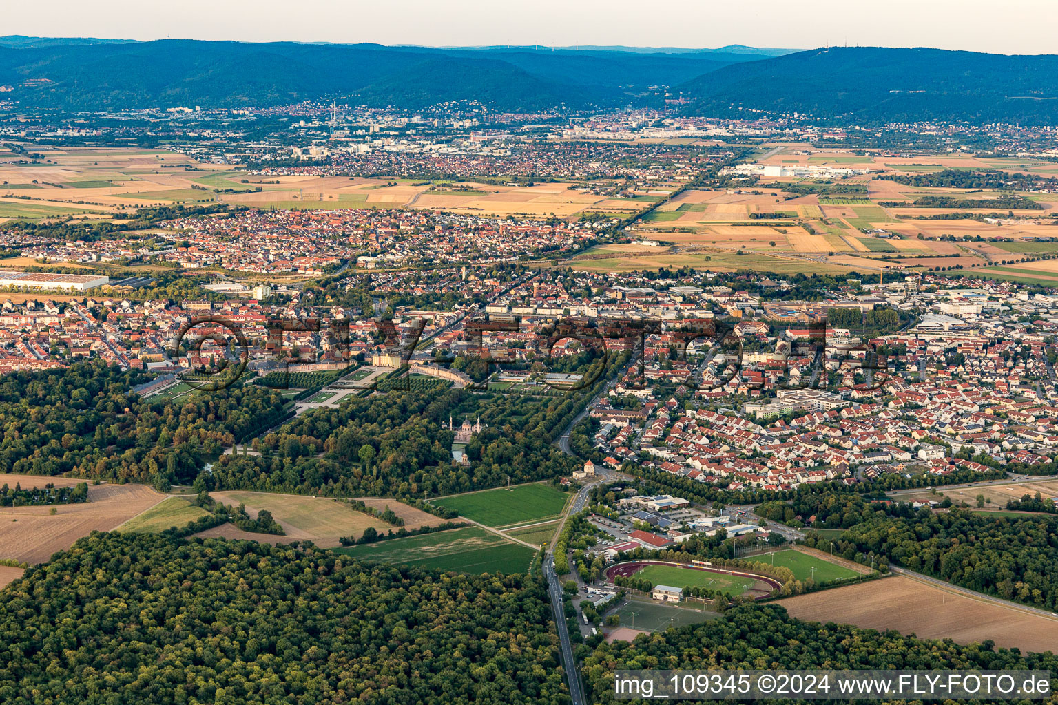 Aerial view of Schwetzingen in the state Baden-Wuerttemberg, Germany