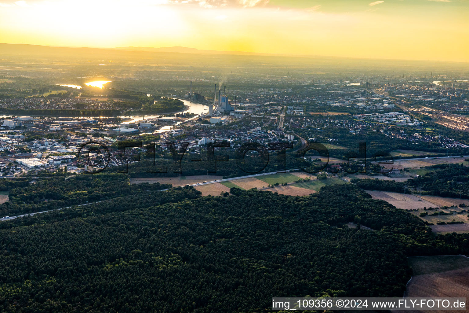 Rheinau Harbour in the district Rheinau in Mannheim in the state Baden-Wuerttemberg, Germany from the drone perspective