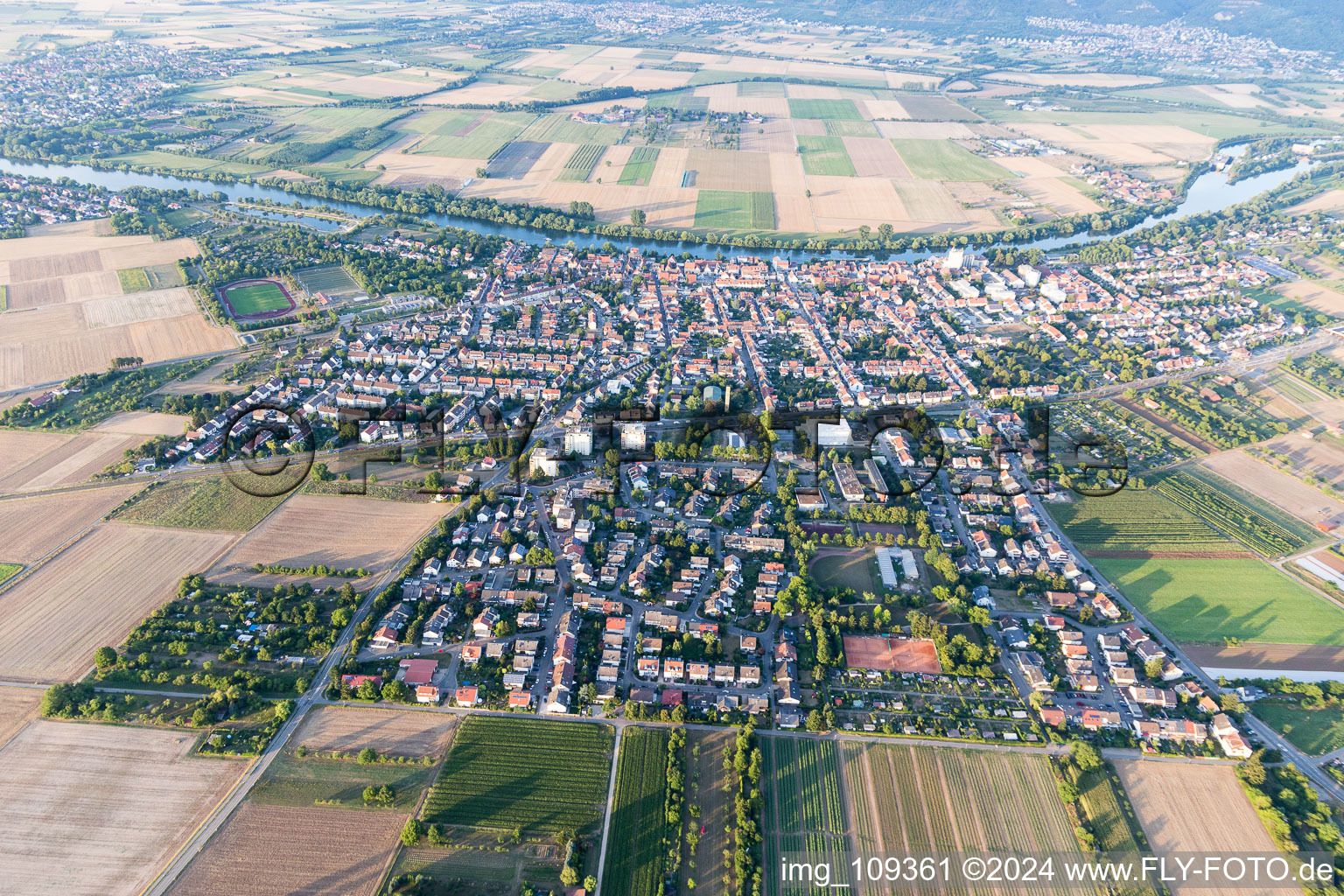 Aerial view of District Edingen in Edingen-Neckarhausen in the state Baden-Wuerttemberg, Germany