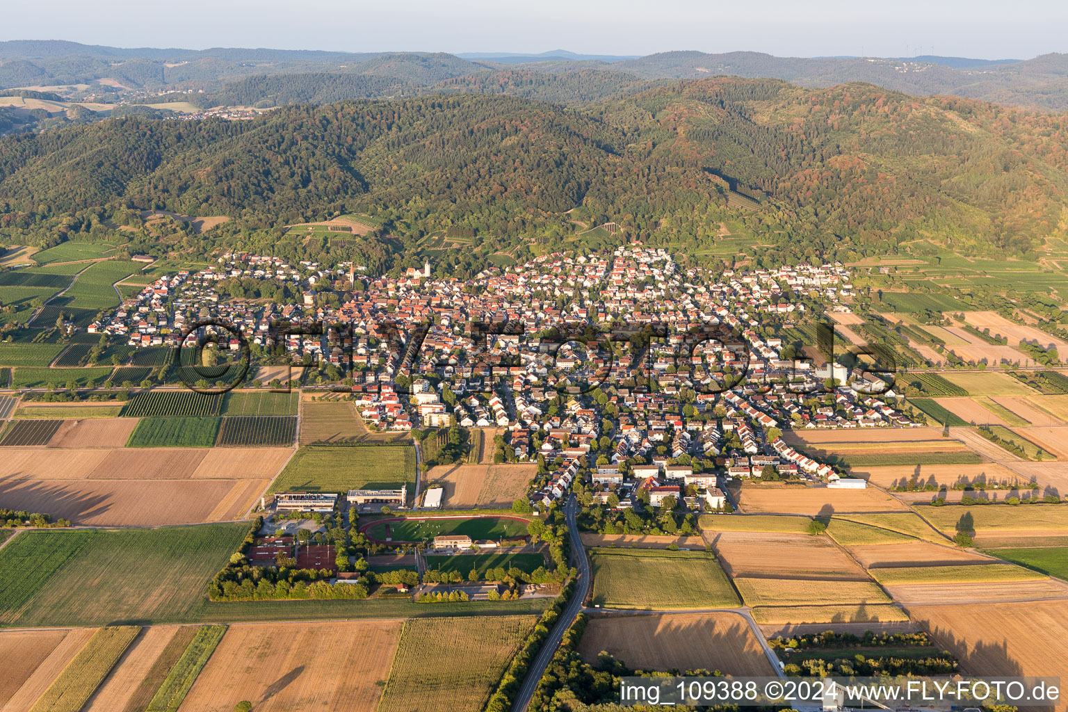 Town View of the streets and houses of the residential areas in Leutershausen in the state Baden-Wurttemberg, Germany