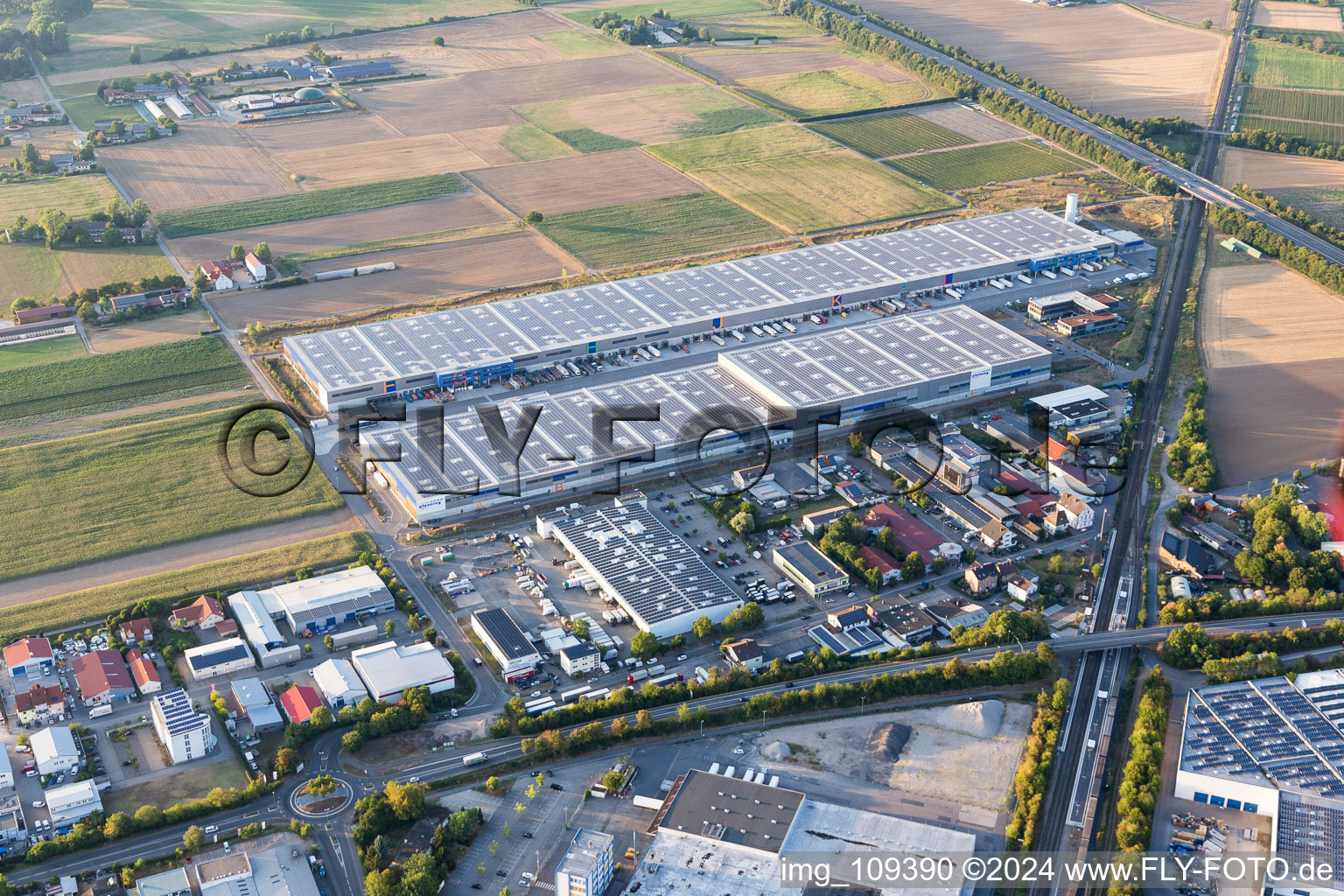 Aerial view of Industrial area in Heddesheim in the state Baden-Wuerttemberg, Germany