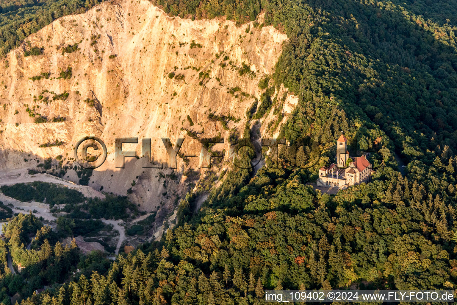 Fortress Wachenburg in front of quarry in Weinheim in the state Baden-Wurttemberg, Germany