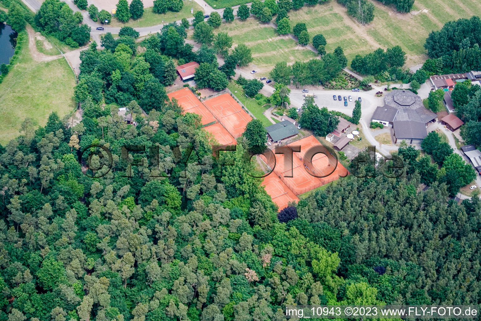 Oblique view of Tennis club in Rülzheim in the state Rhineland-Palatinate, Germany