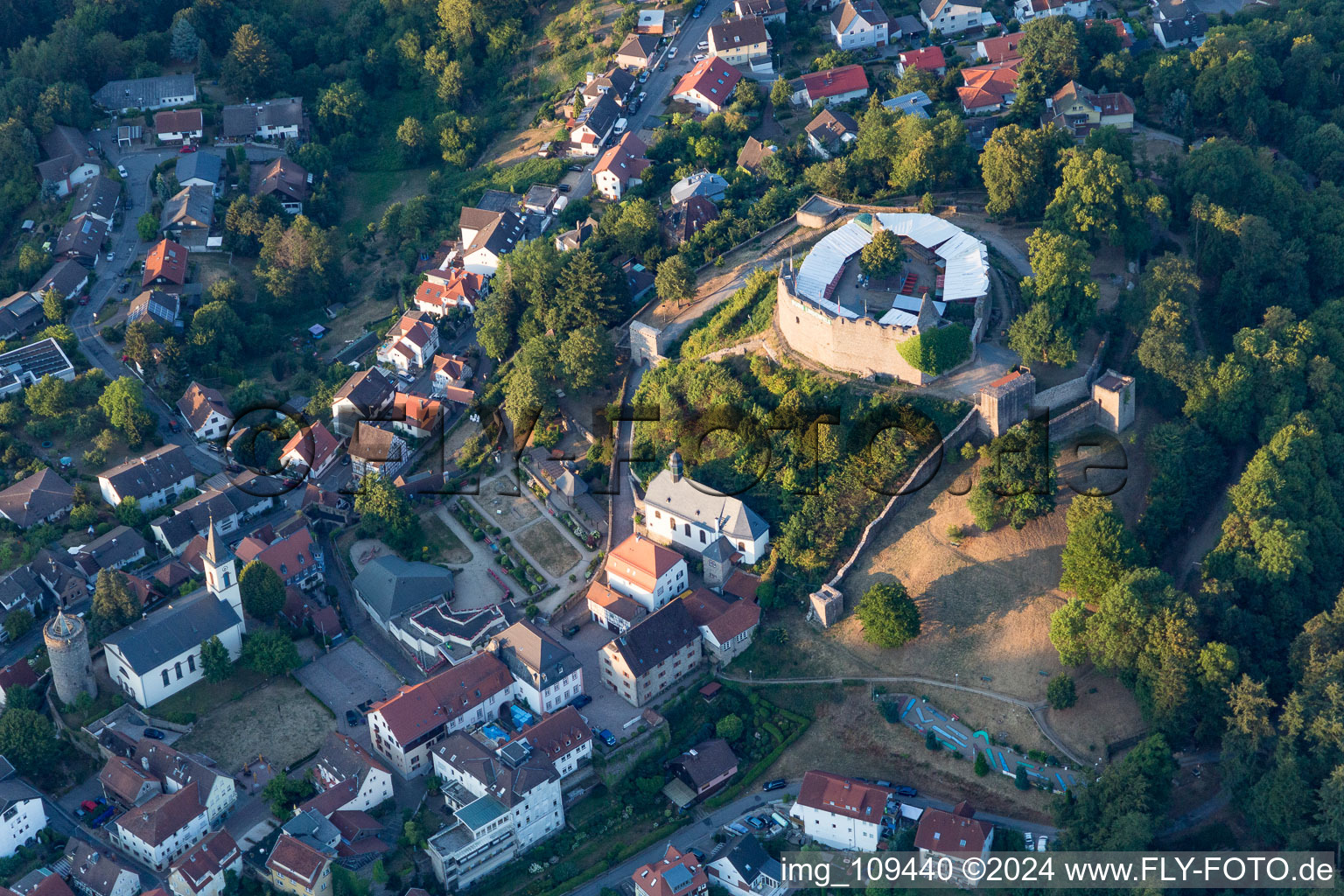 Construction of the building of the open-air theater on the fortress Burg Lindenfels in Lindenfels in the state Hesse, Germany