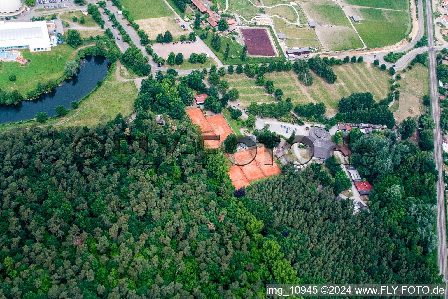 Tennis club in Rülzheim in the state Rhineland-Palatinate, Germany from above