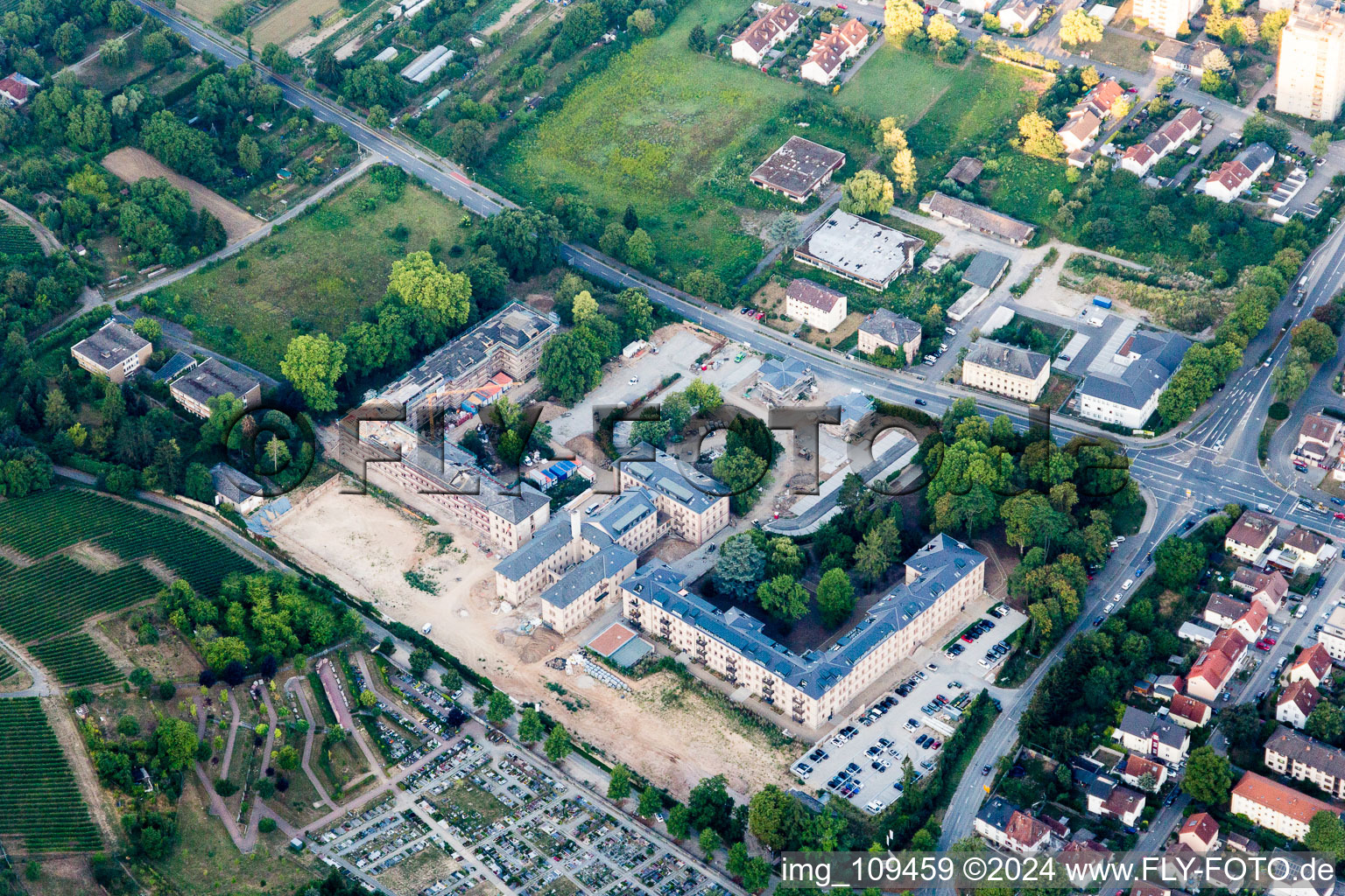 Aerial view of Construction site Tourist attraction of a building complex in Heppenheim (Bergstrasse) in the state Hesse, Germany