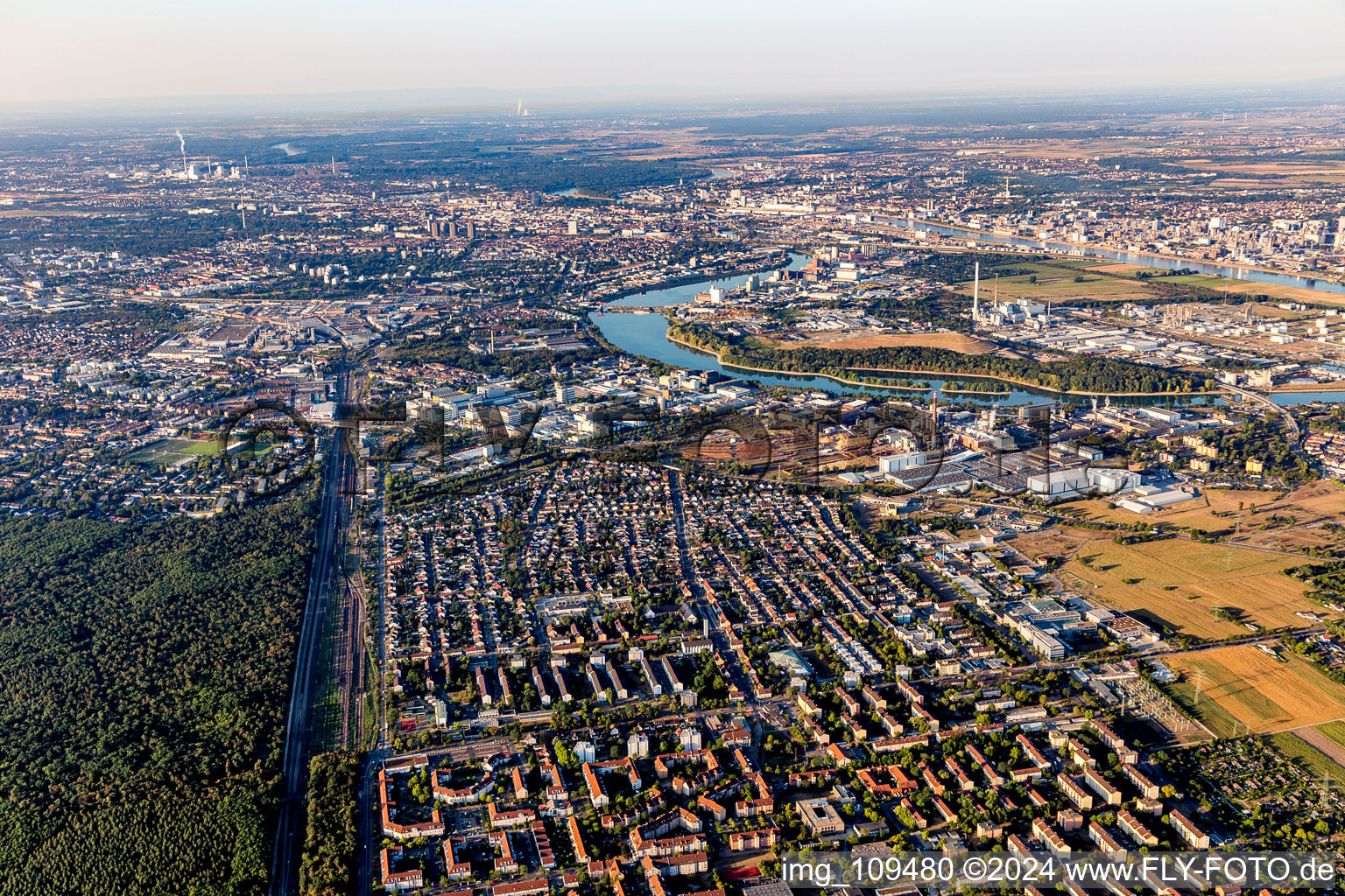 Bird's eye view of District Schönau in Mannheim in the state Baden-Wuerttemberg, Germany