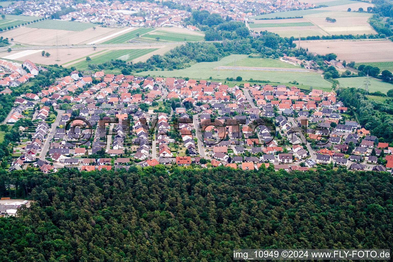 Bird's eye view of Rülzheim in the state Rhineland-Palatinate, Germany