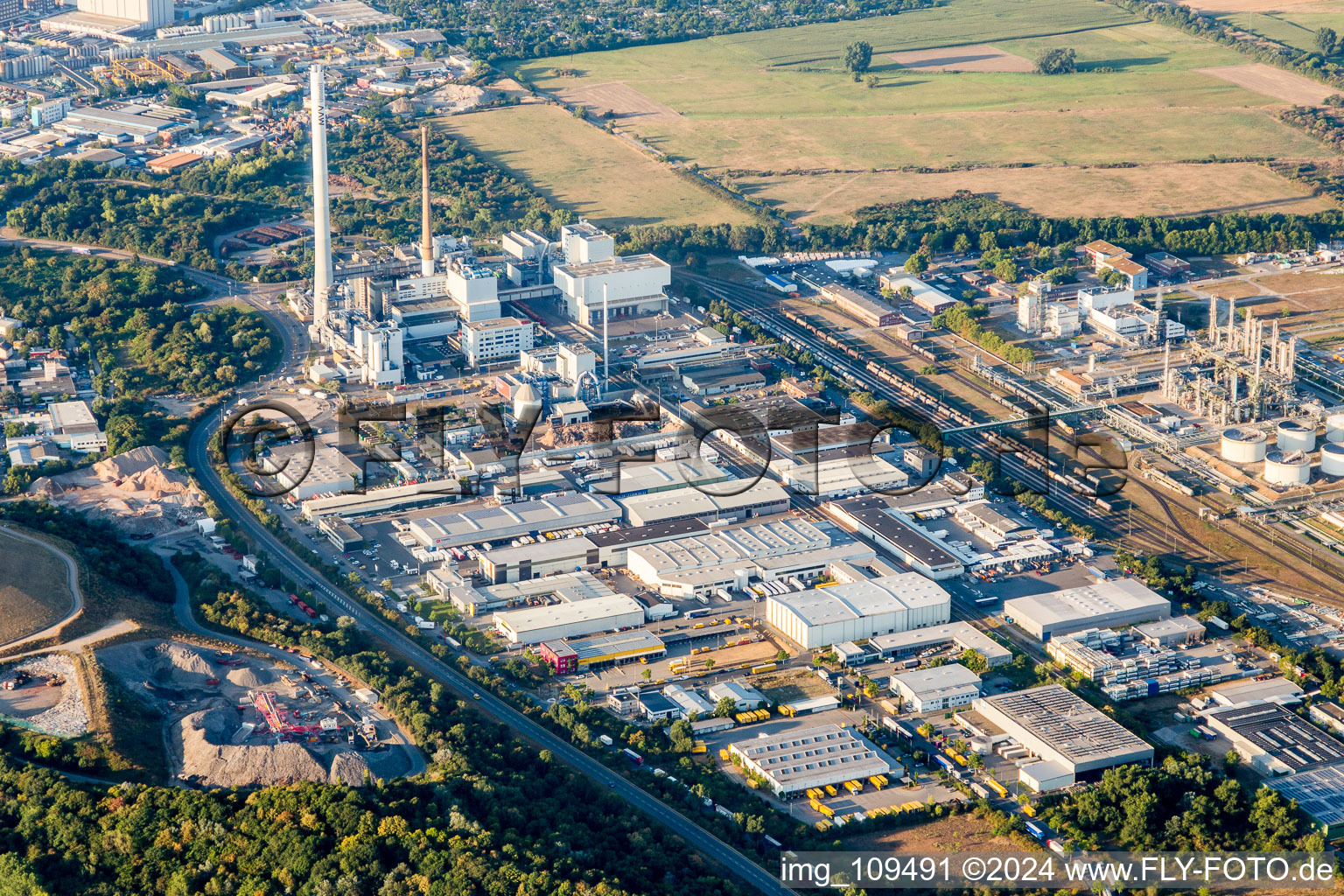 Oblique view of Friesenheim Island in the district Neckarstadt-West in Mannheim in the state Baden-Wuerttemberg, Germany