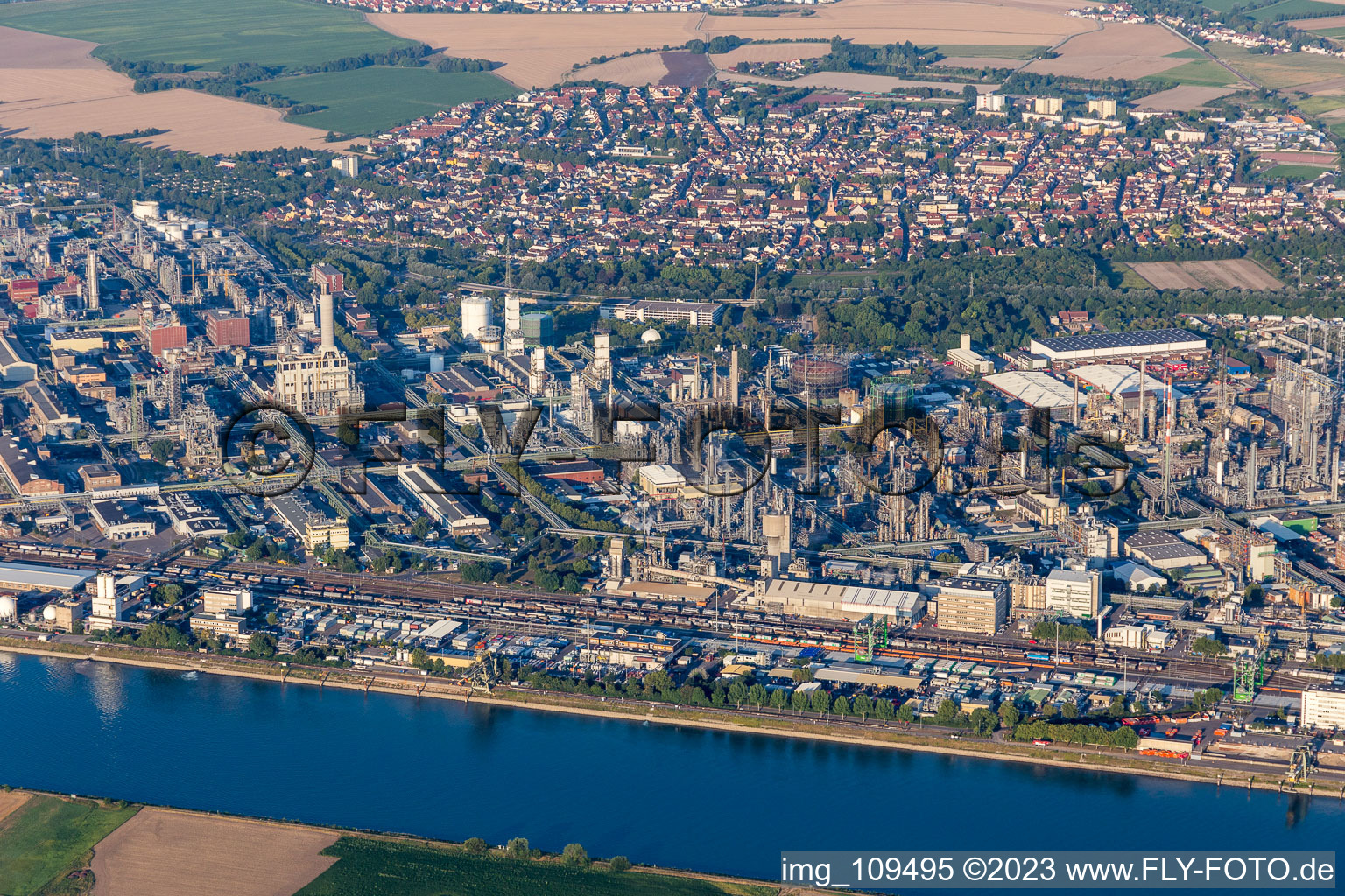 District BASF in Ludwigshafen am Rhein in the state Rhineland-Palatinate, Germany from above