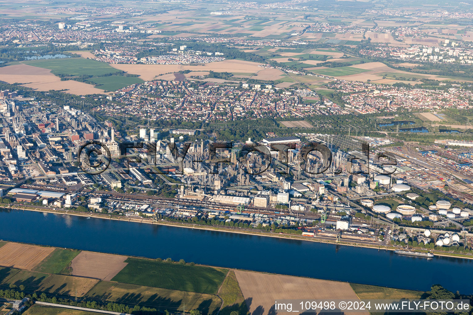 District BASF in Ludwigshafen am Rhein in the state Rhineland-Palatinate, Germany from the plane