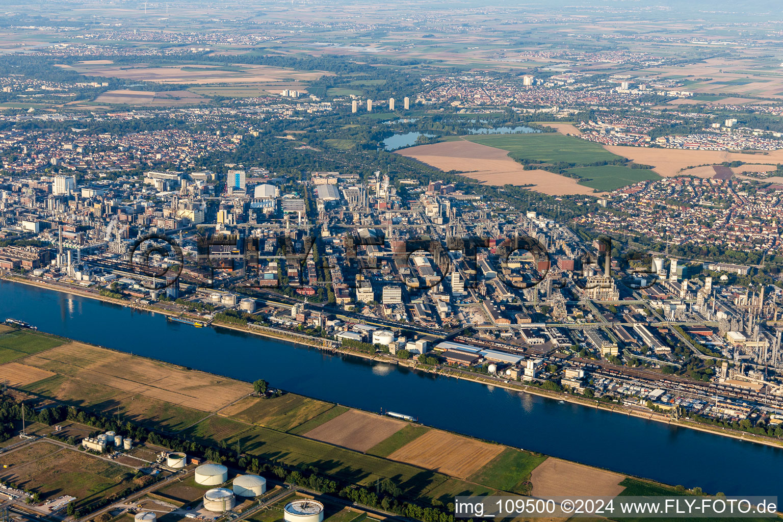 District BASF in Ludwigshafen am Rhein in the state Rhineland-Palatinate, Germany viewn from the air