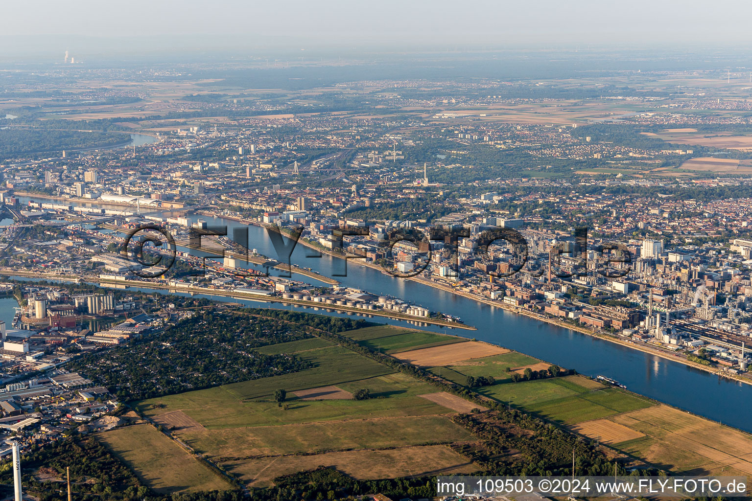 District BASF in Ludwigshafen am Rhein in the state Rhineland-Palatinate, Germany from the drone perspective