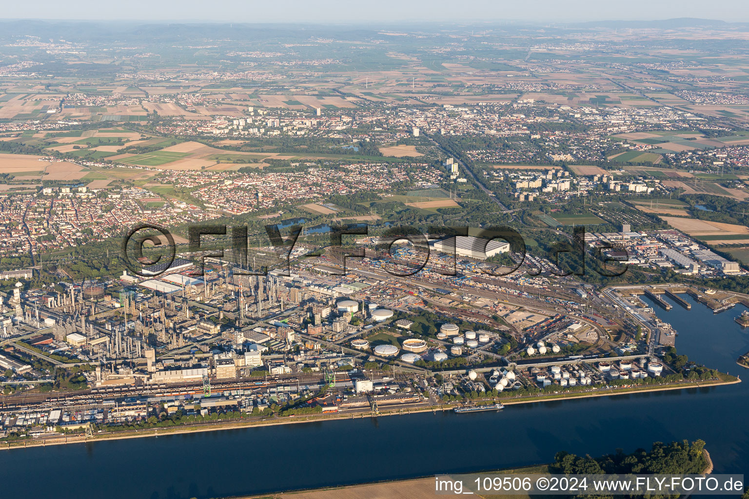 District BASF in Ludwigshafen am Rhein in the state Rhineland-Palatinate, Germany from a drone