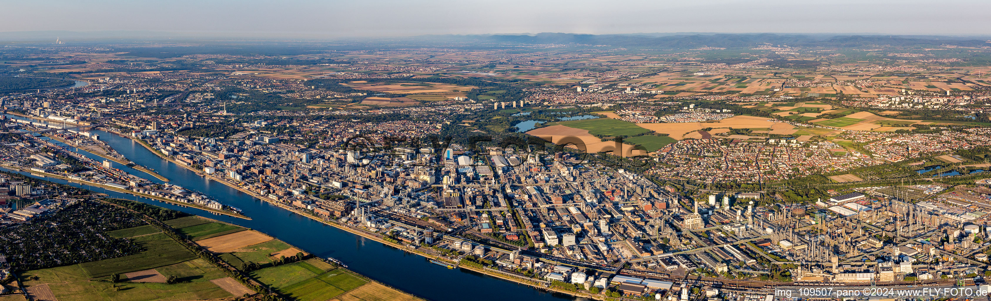 Aerial view of Panorama in the district BASF in Ludwigshafen am Rhein in the state Rhineland-Palatinate, Germany