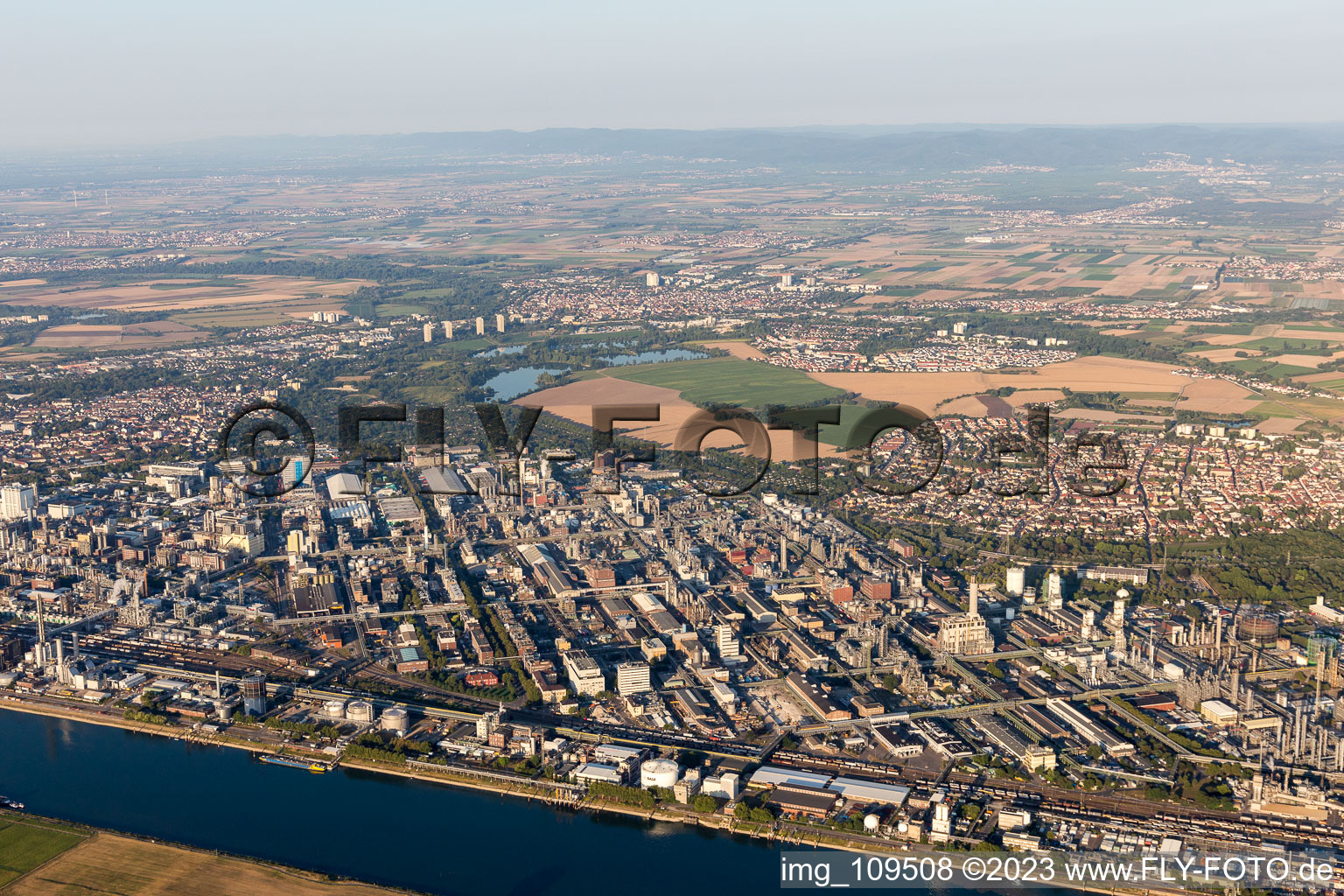 Aerial view of District BASF in Ludwigshafen am Rhein in the state Rhineland-Palatinate, Germany